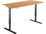 Schäfer Shop Select Schreibtisch Start Off, elektrisch höhenverstellbar, Rechteck, T-Fuß, B 1600 x T 800 x H 755-1255 mm, Buche/schwarz