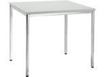 Konferenztisch, bis 4 Personen, Quadrat, 4-Fuß Quadratrohr, B 800 x T 800 x H 720 mm, lichtgrau/chromsilber