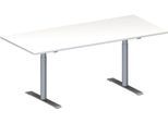 Schäfer Shop Genius Konferenztisch MODENA FLEX, Rechteck, T-Fuß Rundrohr, B 1800 x T 800 x H 650-850 mm, weiß/weißaluminium RAL 9006