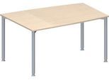 Schäfer Shop Genius Konferenztisch MODENA FLEX, Tonne, 4-Fuß Rundrohr, B 1400 x T 1000 x H 720-840 mm, Ahorn/weißaluminium RAL 9006