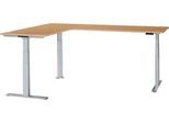 Schäfer Shop Genius Winkelschreibtisch Modena Flex, elektrisch höhenverstellbar, 90° Winkel beidseitig, B 2000 x T 2400 mm, Buche/weißaluminium