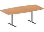 Schäfer Shop Genius Konferenztisch MODENA FLEX, Boot, T-Fuß Rundrohr, B 2000 x H 650-850 mm, Buche/weißaluminium RAL 9006