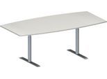 Schäfer Shop Genius Konferenztisch MODENA FLEX, Boot, T-Fuß Rundrohr, B 2000 x H 650-850 mm, lichtgrau/weißaluminium RAL 9006