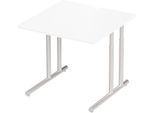 Schäfer Shop Select Schreibtisch COMBITEC, Quadrat, C-Fuß, B 800 x T 800 x H 677-817 mm, weiß/weißaluminium