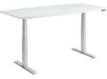 Schäfer Shop Genius Konferenztisch MODENA FLEX, elektrisch höhenverstellbar, Boot, T-Fuß, B 2000 x H 645-1290 mm, lichtgrau/weißalu