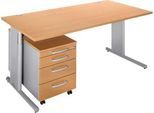 Schäfer Shop Select 2-tlg. Büromöbel-Set COMBITEC, Schreibtisch, B 1600 mm, Buche/weißalu + Rollcontainer 1233