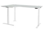 Schäfer Shop Genius Winkelschreibtisch Modena Flex, elektrisch höhenverstellbar, 90° Winkel, T-Fuß, B 2000 mm, lichtgrau/weiß