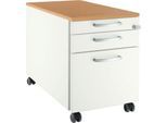 Schäfer Shop Select Rollcontainer 126,1 Utensilienauszug, 1 Hängeregistratur-Auszug, 1 Schublade, Griff rund, B 435 x T 765 x H 577 mm, weiß/Buche-Dekor