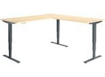 Winkelschreibtisch AERO FLEX, elektrisch höhenverstellbar, 90° Winkel, T-Fuß, B 2000 x T 2000 mm, Ahorn/anthrazit + Memorypanel