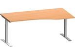 Schäfer Shop Genius Schreibtisch MODENA FLEX, Freiform rechts, T-Fuß Rechteckrohr, B 1800 x T 1000/800 x H 650-850 mm, Buche/weißalu