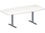 Schäfer Shop Genius Konferenztisch MODENA FLEX, Boot, T-Fuß Rechteckrohr, B 2000 x H 650-850 mm, weiß/weißaluminium RAL 9006