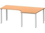 Schäfer Shop Genius Winkelschreibtisch MODENA FLEX 90°, Ansatz rechts, 4-Fuß-Quadratrohr, B 2000 mm, buche/weiß