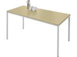 Schäfer Shop Pure Stahlrohrtisch, Rechteck, Quadratrohrfuß, B 1400 x T 700 x H 720 mm, Ahorn/weißaluminium