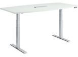 Schäfer Shop Genius Konferenztisch MODENA FLEX, 6-fach Anschluss, elektrisch höhenverstellbar, Boot, B 2000 mm, lichtgrau/weißalu