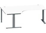 Schäfer Shop Genius Winkelschreibtisch MODENA FLEX, 90° Winkel links, T-Fuß Rechteckrohr, B 2000 x T 1200/800 x H 650-850 mm, weiß/anthrazit