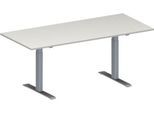 Schäfer Shop Genius Konferenztisch MODENA FLEX, Rechteck, T-Fuß Rechteckrohr, B 1800 x T 800 x H 650-850 mm, lichtgrau/weißaluminium RAL 9006