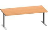 Schäfer Shop Genius Schreibtisch MODENA FLEX, Rechteck, T-Fuß Rechteckrohr, B 2000 x T 1000 x H 650-850 mm, Buche/weißalu