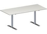 Schäfer Shop Genius Konferenztisch MODENA FLEX, Rechteck, T-Fuß Rundrohr, B 1800 x T 800 x H 650-850 mm, lichtgrau/weißaluminium RAL 9006