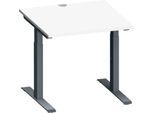 Schäfer Shop Genius Schreibtisch MODENA FLEX, Quadrat, T-Fuß Rechteckrohr, B 800 x T 800 x H 650-850 mm, Kirsche Romana/anthrazit
