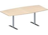 Schäfer Shop Genius Konferenztisch MODENA FLEX, Boot, T-Fuß Rundrohr, B 2000 x H 650-850 mm, Ahorn/weißaluminium RAL 9006