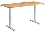 Schäfer Shop Genius Konferenztisch MODENA FLEX, 6-fach Anschluss, elektrisch höhenverstellbar, Boot, B 2000 mm, Buche/weißalu