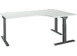 Schäfer Shop Select Winkelschreibtisch ERGO-T 2.0, 90° Winkel, Ansatz rechts, T-Fuß, B 2000 x T 1200/800 x H 675-895 mm, lichtgrau/anthrazit