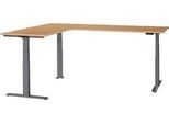 Schäfer Shop Genius Winkelschreibtisch Modena Flex, elektrisch höhenverstellbar, 90° Winkel beidseitig, B 2000 x T 2400 mm, Buche/anthrazit
