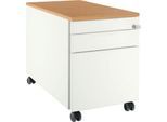 Schäfer Shop Select Rollcontainer 126, 1 Utensilienauszug, 1 Hängeregistratur-Auszug, 1 Schublade, mit Griffnut, B 435 x T 765 x H 577 mm, weiß/Buche-Dekor