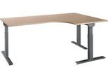 Schäfer Shop Select Winkelschreibtisch ERGO-T 2.0, 90° Winkel, Ansatz rechts, T-Fuß, B 2000 x T 1200/800 x H 675-895 mm, Eiche/anthrazit