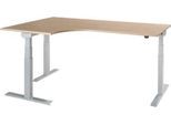 Schäfer Shop Select Winkelschreibtisch ERGO-T 2.0, elektrisch höhenverstellbar, 90° Winkel links, T-Fuß, B 2000 mm, Eiche-Dekor/weißalu