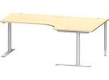 Schäfer Shop Genius Winkelschreibtisch MODENA FLEX 90°, Ansatz rechts, C-Fuß-Rundrohr, B 2000 mm, ahorn/weiß