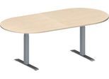 Schäfer Shop Genius Konferenztisch MODENA FLEX, Oval, T-Fuß Rechteckrohr, B 2000 x T 1000 x H 650-850 mm, Ahorn/weißaluminium RAL 9006