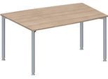 Schäfer Shop Genius Konferenztisch MODENA FLEX, Tonne, 4-Fuß Rundrohr, B 1400 x T 1000 x H 720-840 mm, Eiche Dekor/weißaluminium RAL 9006