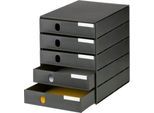 styro® Schubladenbox Styroval Pro, 5 Schubladen, geschlossen, B 243 x T 335 x H 323 mm, DIN C4, Polystyrol, stapelbar, öko-schwarz