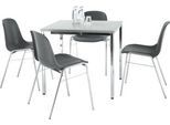 Sparset Stapelstuhl BETA, Bezug anthrazit, Sitzmaße B 400 x T 420 x H 460 mm, 4 Stück + Konferenztisch, B 800 x T 800 mm, lichtgrau