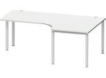Schäfer Shop Genius Winkelschreibtisch MODENA FLEX 90°, Ansatz rechts, einseitig, verkürzte Seitenteile, 4-Fuß-Rundrohr, lichtgrau/weißaluminium