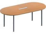 Schäfer Shop Genius Konferenztisch MODENA FLEX, 6-fach Anschluss, Oval, 4-Fuß Rundrohr, B 2000 x T 1000 x H 720-840 mm, Buche/weißalu