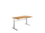 Schreibtisch Standard, elektrisch höhenverstellbar, Freiform, Ansatz rechts, C-Fuß, B 1800 x T 1000/800 x H 725-1185 mm, Buche/weißalu