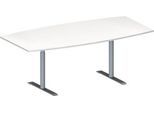 Schäfer Shop Genius Konferenztisch MODENA FLEX, Boot, T-Fuß Rundrohr, B 2000 x H 650-850 mm, weiß/weißaluminium RAL 9006