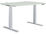 Schäfer Shop Genius Schreibtisch MODENA FLEX, elektrisch höhenverstellbar, Rechteck, T-Fuß, B 1200 x T 800 mm, lichtgrau/weißalu