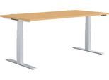 Schäfer Shop Genius Schreibtisch MODENA FLEX, elektrisch höhenverstellbar, Rechteck, T-Fuß, B 1600 x T 800 mm, Buche/weißalu