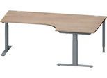 Schäfer Shop Genius Winkelschreibtisch MODENA FLEX, 90° Winkel rechts, T-Fuß Rechteckrohr, B 2000 x T 1200/800 x H 650-850 mm, Eiche/anthrazit