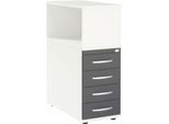 Schäfer Shop Select Anstellcontainer LOGIN, mit Aufsatzregal, 4 Schübe, B 409 x T 800 x H 1120 mm, Holz, abschließbar, weiß/graphit