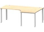 Schäfer Shop Genius Winkelschreibtisch MODENA FLEX 90°, Ansatz rechts, 4-Fuß-Quadratrohr, B 2000 mm, ahorn/weiß
