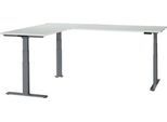 Schäfer Shop Genius Winkelschreibtisch Modena Flex, elektrisch höhenverstellbar, 90° Winkel beidseitig, B 2000 x T 2400 mm, lichtgrau/anthrazit