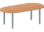 Schäfer Shop Genius Konferenztisch MODENA FLEX, Oval, 4-Fuß Quadratrohr, B 2000 x T 1000 x H 720-840 mm, Buche/weißaluminium RAL 9006