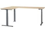 Schäfer Shop Genius Winkelschreibtisch Modena Flex, elektrisch höhenverstellbar, 90° Winkel beidseitig, B 2000 x T 2000 mm, Ahorn/anthrazit