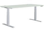 Schäfer Shop Genius Schreibtisch MODENA FLEX, elektrisch höhenverstellbar, Rechteck, T-Fuß, B 1600 x T 800 mm, lichtgrau/weißalu + Memorypanel