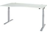 Schäfer Shop Select Schreibtisch ERGO-T 2.0, elektrisch höhenverstellbar, Freiform Ansatz links, T-Fuß, B 1800x H 640-1300 mm, lichtgrau/weißalu