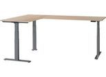 Schäfer Shop Genius Winkelschreibtisch Modena Flex, elektrisch höhenverstellbar, 90° Winkel beidseitig, B 2000 x T 2000 mm, Eiche/anthrazit